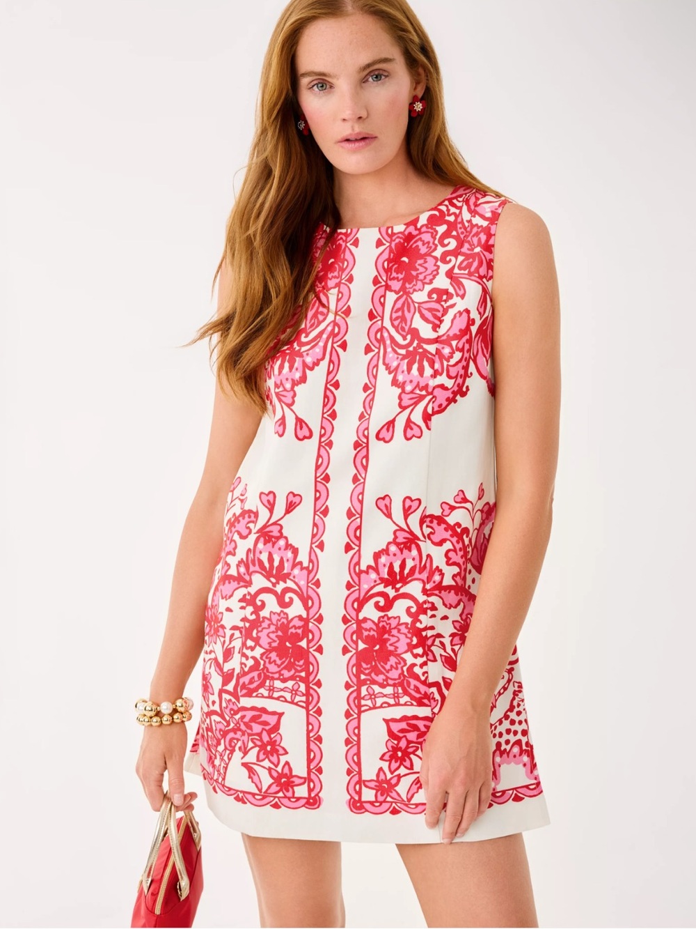 Lilly Pulitzer White Romper with Coral-Pink Floral Scroll Print